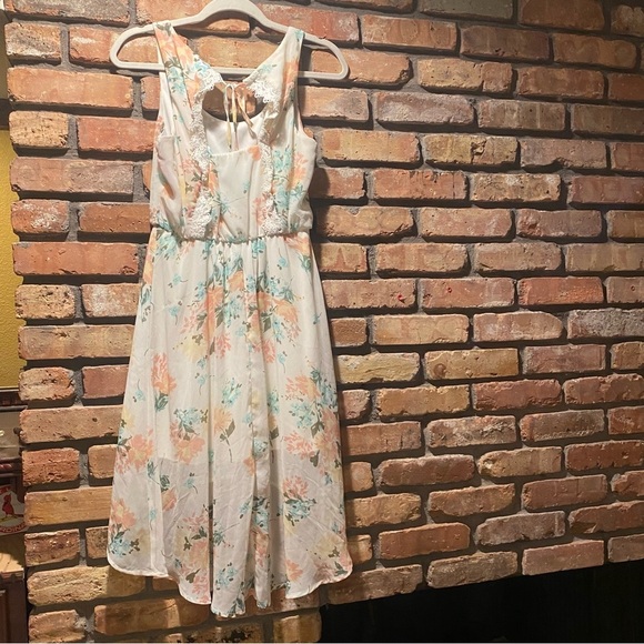 Lily Rose Sleeveless Hi-Lo Dress Ivory w/Coral Flowers Sz S - Picture 5 of 7